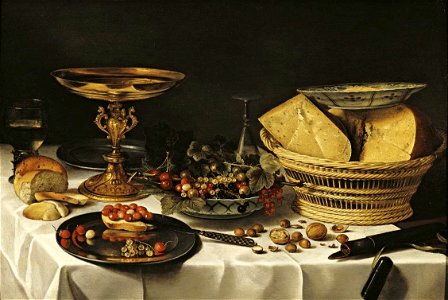 Pieter Claesz - Still Life with Cheese and Fruit. Free illustration for personal and commercial use.
