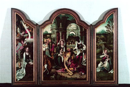 Pieter Coecke van Aelst - Triptych, Annunciation, Adoration of the Magi, Rest on the Flight into Egypt - y1956-57 - Princeton University Art Museum