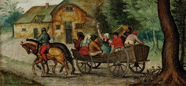 Pieter Brueghel (II) - Boeren in een open wagen - NK1410 - Cultural Heritage Agency of the Netherlands Art Collection