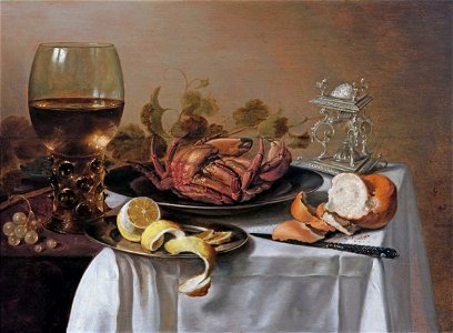 Pieter CLAESZ. - A still life with a roemer, a crab and a peeled lemon - Google Art ProjectFXD. Free illustration for personal and commercial use.