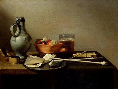 Pieter Claesz. - Tobacco Pipes and a Brazier - WGA4970. Free illustration for personal and commercial use.