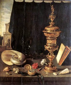 Pieter Claesz. - Still-life with Great Golden Goblet - WGA04961. Free illustration for personal and commercial use.