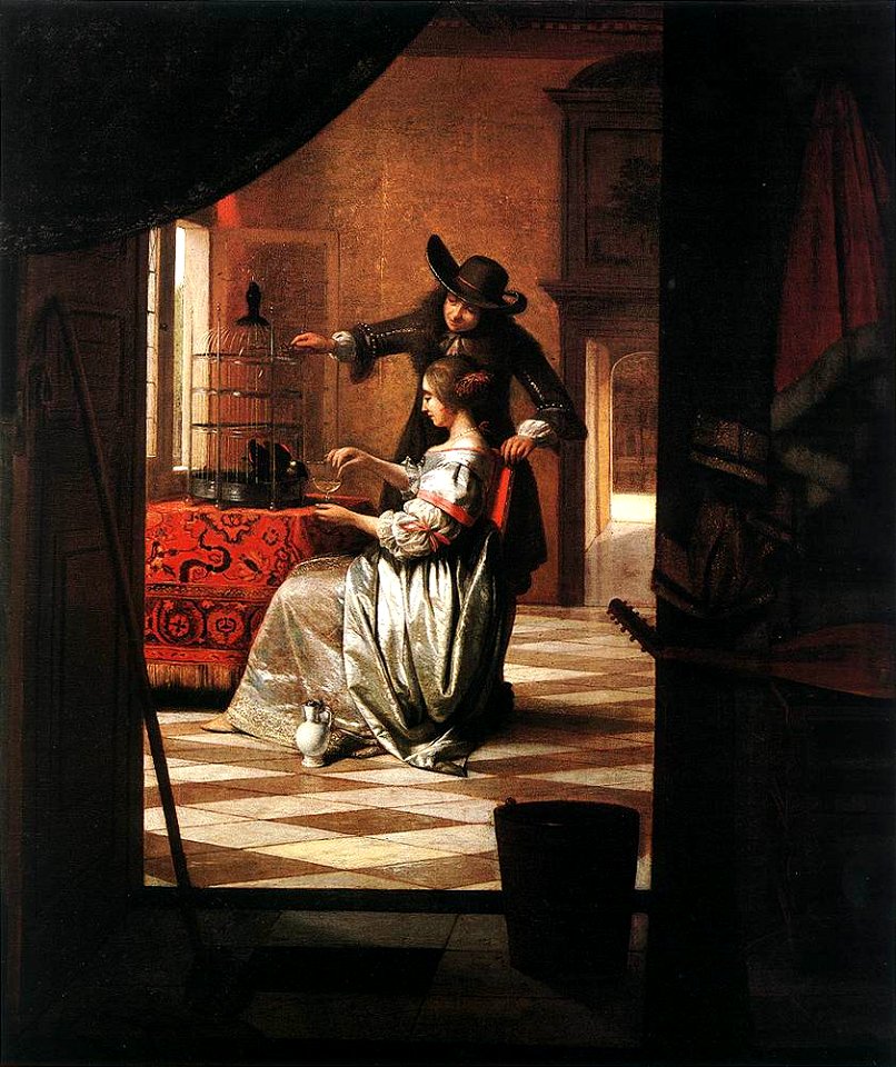Pieter de Hooch - Couple with Parrot - WGA11713