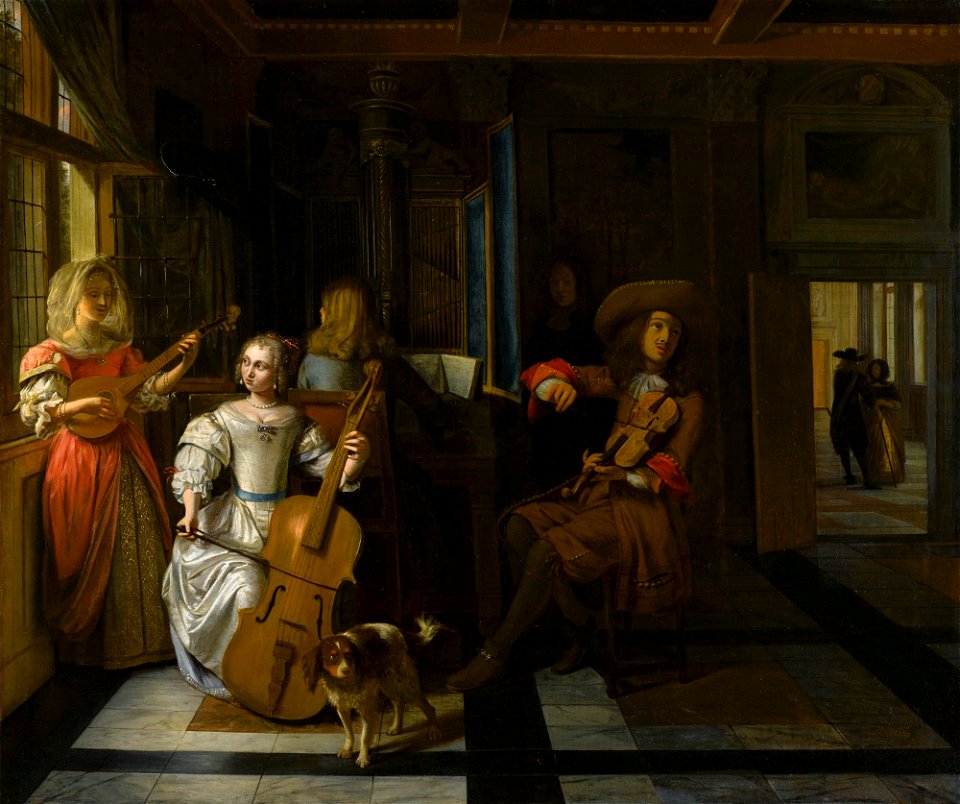 Pieter de Hooch - Interior with Elegant Figures Playing Music 345N10007 8ZJN3