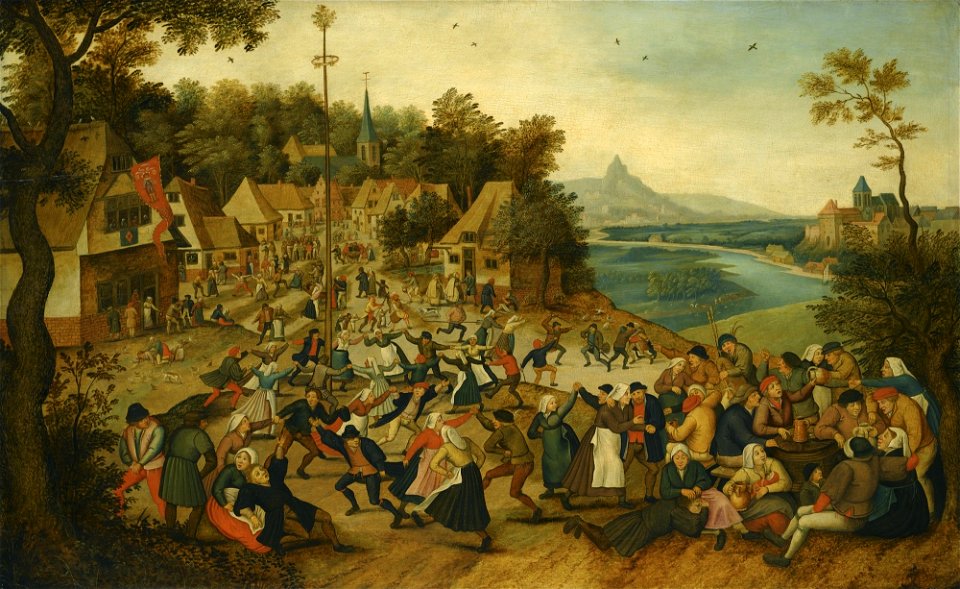 Pieter Brueghel de Jonge - Kermesse od Sint-Joris met de dans rond de meiboom. Free illustration for personal and commercial use.