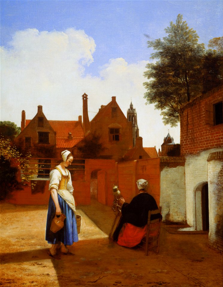 Pieter de Hooch - Courtyard in Delft at Evening- a Woman Spinning - Google Art Project