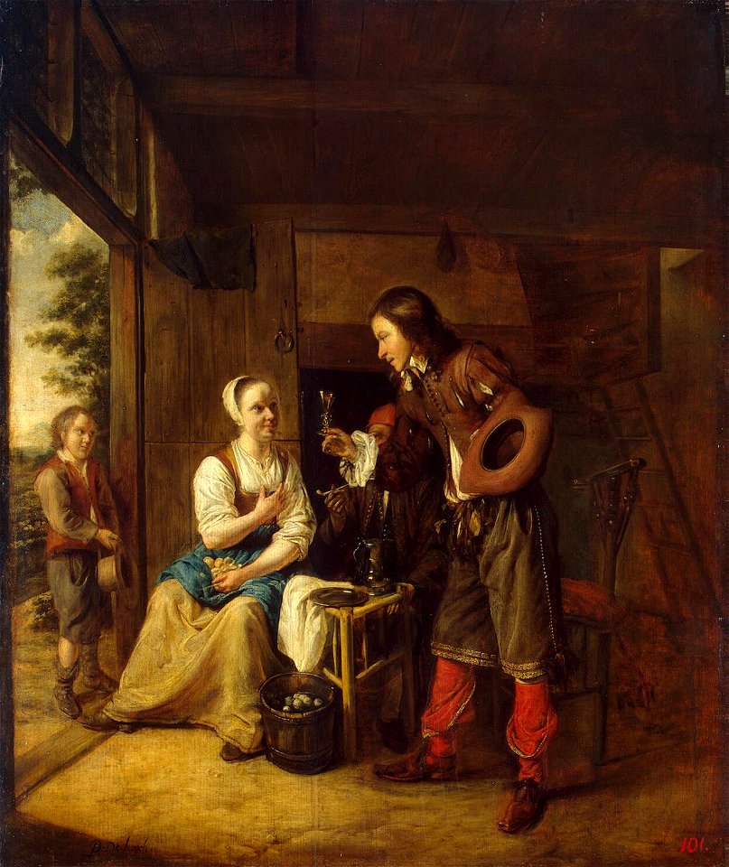 Pieter de Hooch - Man Offering a Glass of Wine to a Woman - WGA11682
