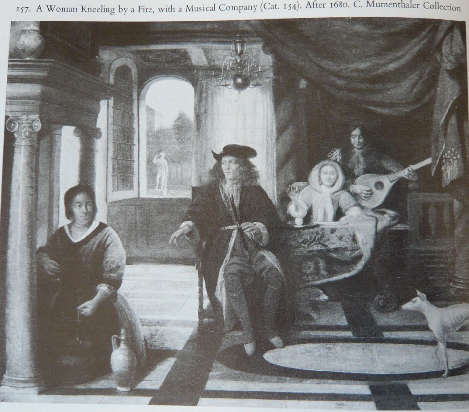 Pieter de Hooch - A Woman kneeling by a Fire with a Musical Company