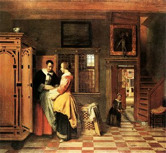 Pieter de Hooch - At the Linen Closet - WGA11712. Free illustration for personal and commercial use.
