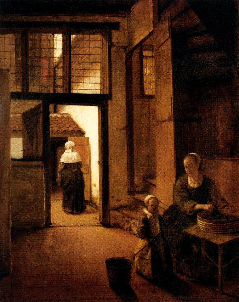 Pieter de Hooch - Woman Peeling Vegetables in the Back Room of a Dutch House - WGA11683