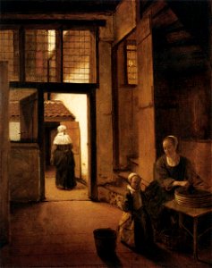 Pieter de Hooch - Woman Peeling Vegetables in the Back Room of a Dutch House - WGA11683