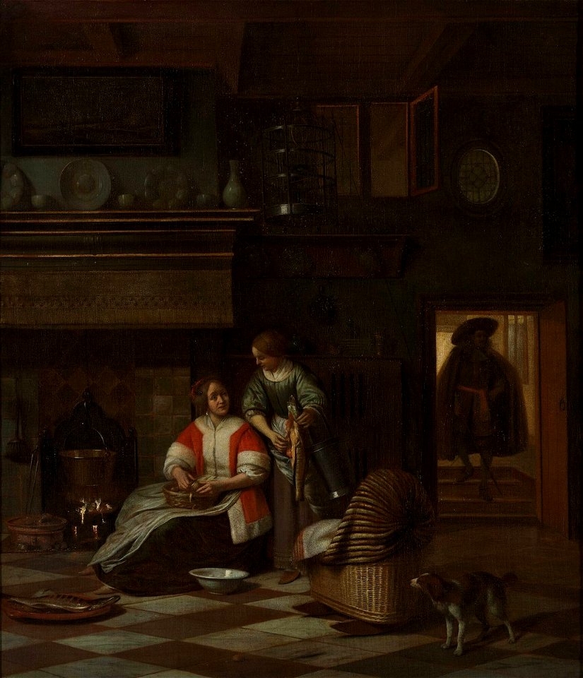 Pieter de Hooch - Interieur met vrouw en dienstmaagd ca. 1670-1675 - 2500-(ok)