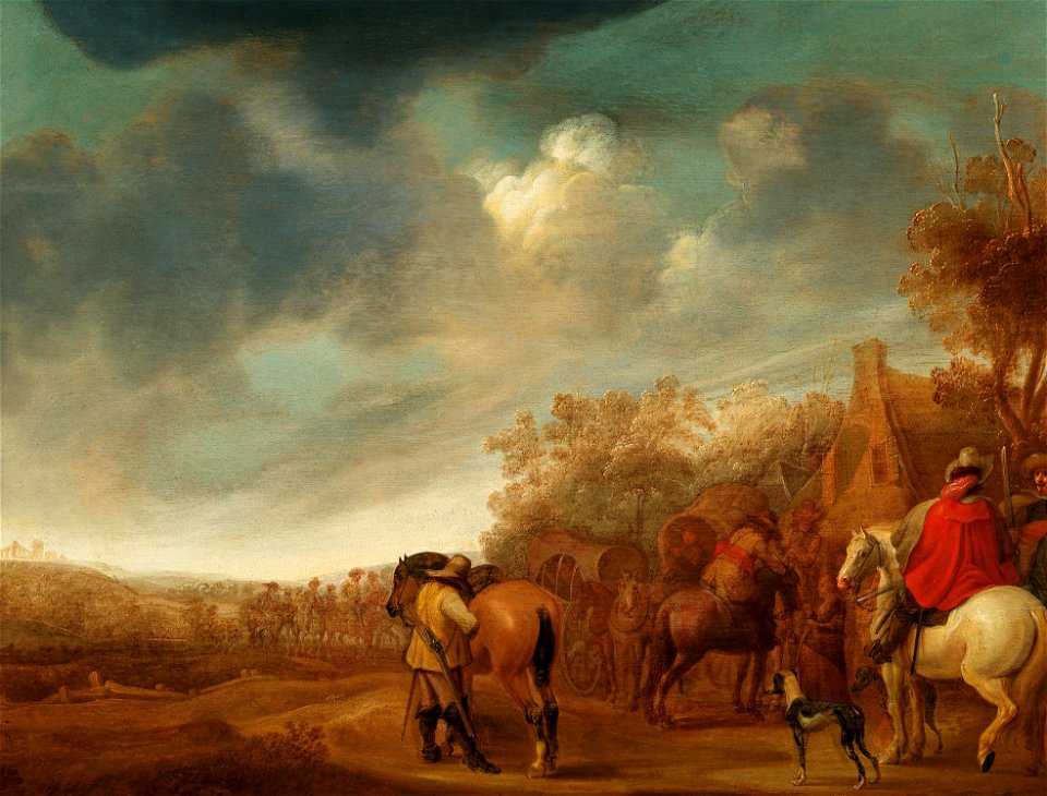 Pieter de Neyn Berittene Soldaten vor einem Gasthaus