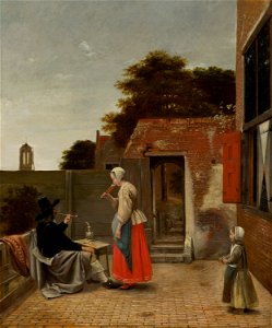 Pieter de Hooch - A Man Smoking and a Woman Drinking in a Courtyard - 835 - Mauritshuis