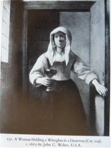 Pieter de Hooch - A Woman Holding a Wineglass in a Doorway. Free illustration for personal and commercial use.