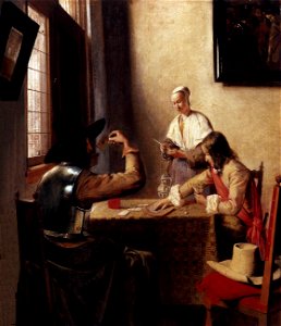 Pieter de Hooch - Soldiers Playing Cards - WGA11685. Free illustration for personal and commercial use.