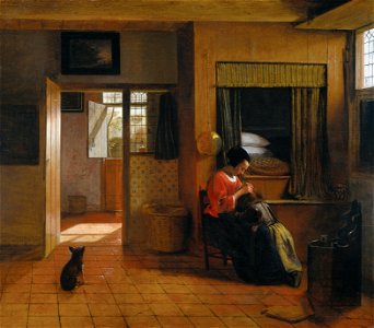Pieter de Hooch - Binnenkamer met een moeder die het haar van haar kind reinigt, bekend als 'Moedertaak' - Google Art Project. Free illustration for personal and commercial use.