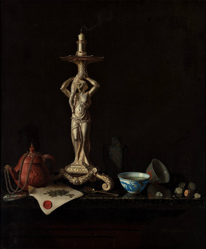 Pieter Gerritsz. van Roestraeten - Stilleven met zilveren kandelaar - St 131 - Museum Boijmans Van Beuningen