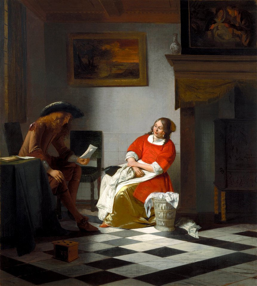 Pieter de Hooch - Man reading letter to a woman