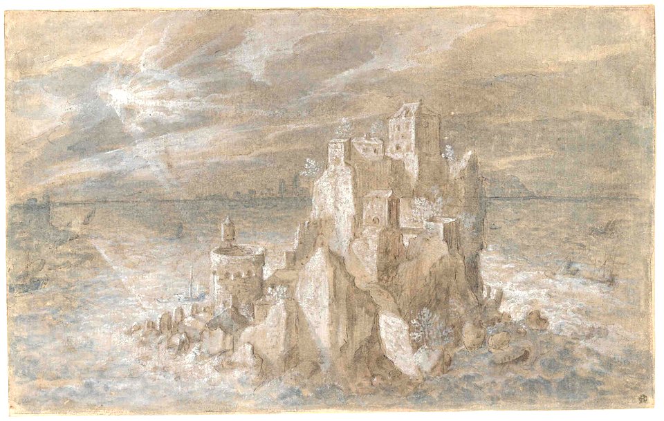 Pieter Stevens - Castle on an island, surrounded by water