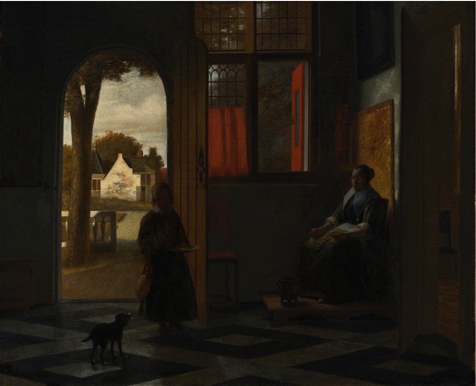 Pieter de Hooch - A woman seated by a window and a child in a doorway N08404-64-lr-1