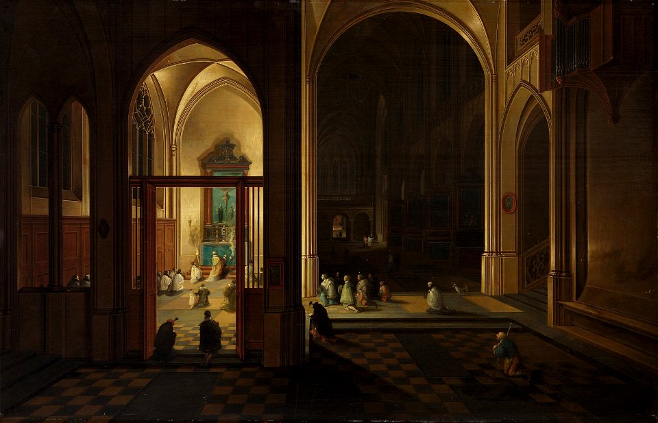 Pieter Neefs the Elder - Evening Mass in a Gothic Church