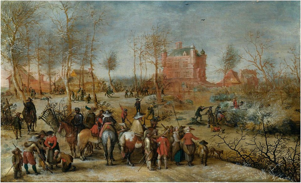 Pieter Snayers - Winter landscape with soldiers defending a town