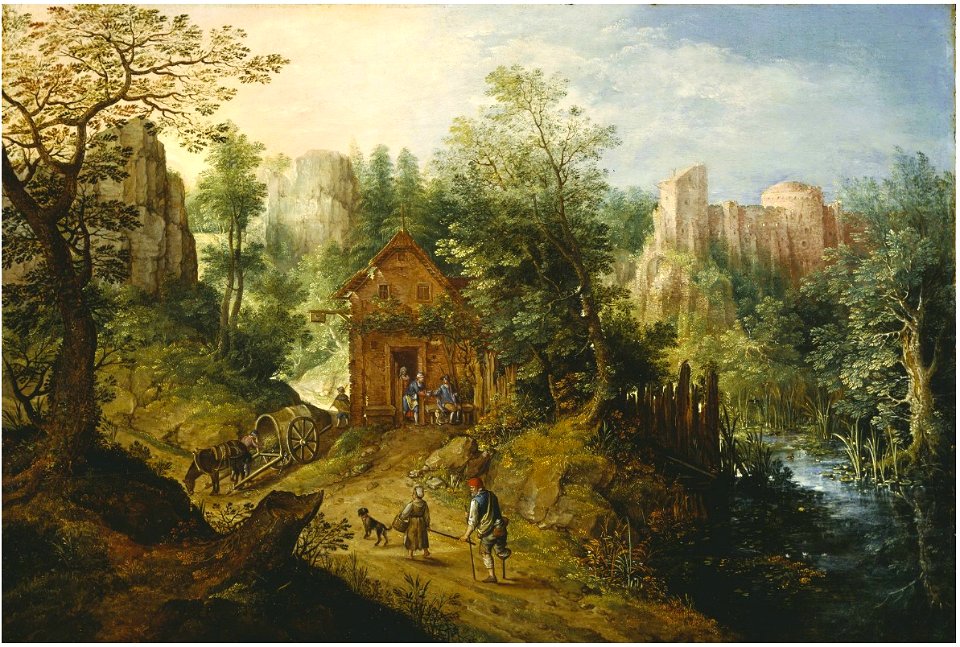 Pieter Stevens II - Mountain Valley with Inn and Castle