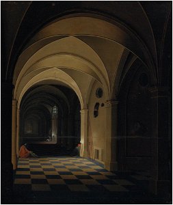 Pieter Neefs the Younger - Interior of a prison with sleeping guards, St Peter beyond