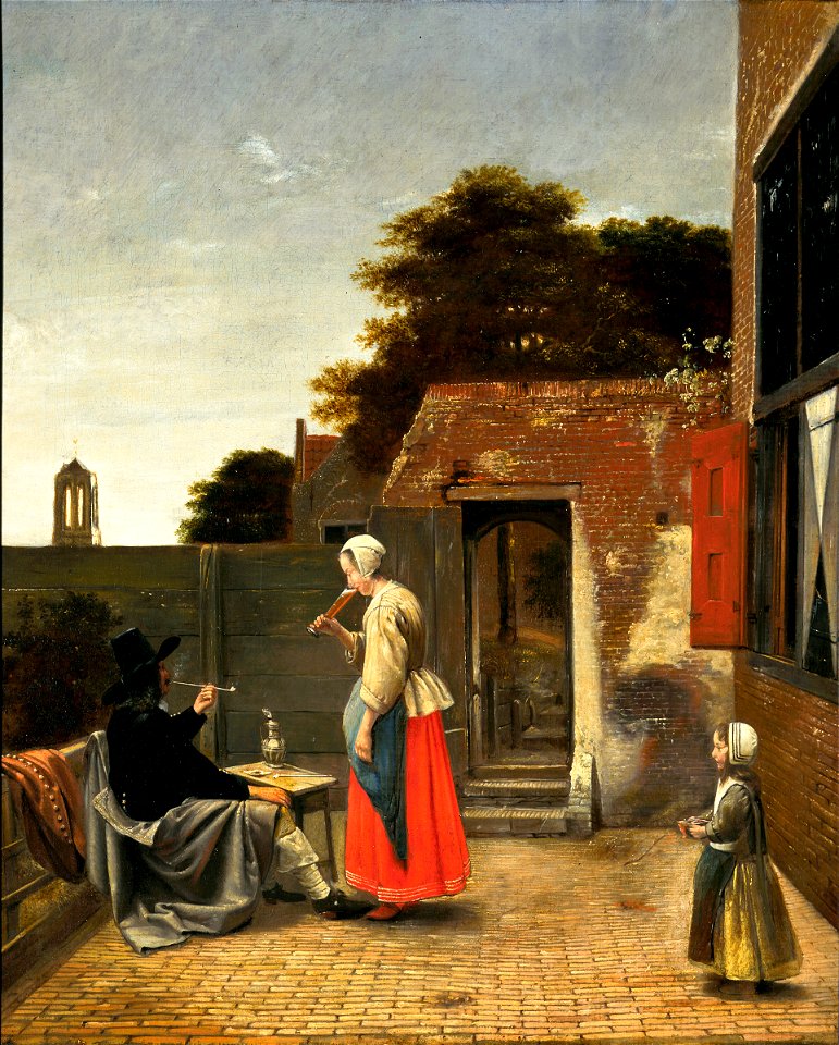 Pieter de Hooch - A Man Smoking and a Woman Drinking in a Courtyard -1658-1660