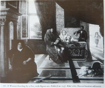 Pieter de Hooch - A Woman kneeling by a Fire with Figures at a Table