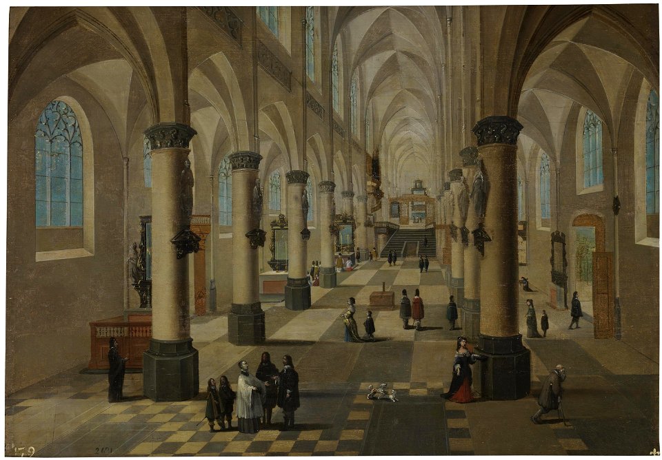 Pieter Neefs the Elder, Frans Francken III - Interior of a church in Flanders