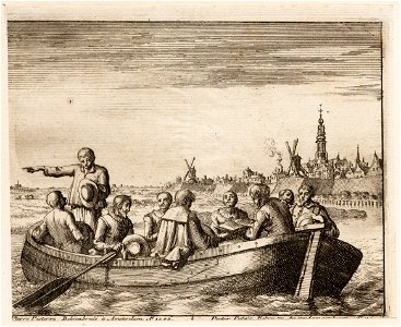 Pieter Pietersz Bekjen lest in een schuit op de Amstel voor uit de bijbel, objectnr A 41934