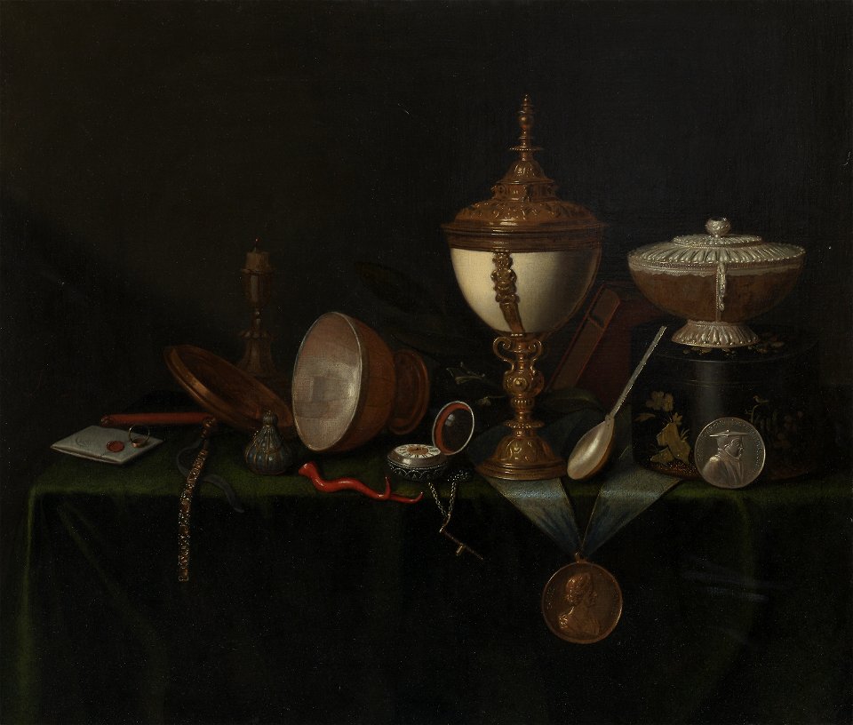 Pieter Gerritsz. van Roestraeten - Still Life with Ostrich Egg Cup and the Whitfield Heirlooms - 2009.114 - Art Institute of Chicago