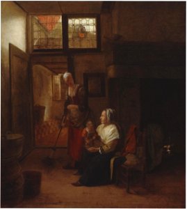 Pieter de Hooch - Interior with mother and child and a maid sweeping d1480082x