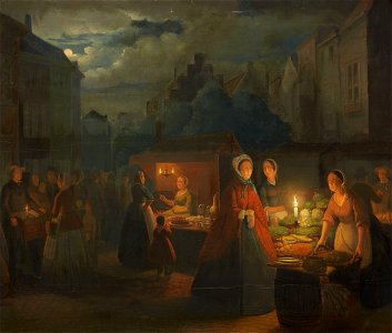 Pieter Geerard Sjamaar Marktszene bei Mondschein