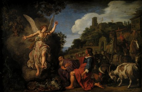 Pieter Lastman - The Angel Raphael Takes Leave of Old Tobit and his Son Tobias - Google Art Project. Free illustration for personal and commercial use.