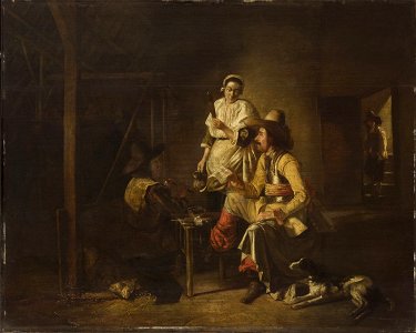 Pieter de Hooch - Soldiers with a Serving Maid in a Barn Cat498-nyd