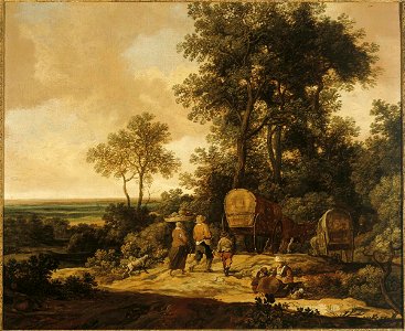 Pieter de Molijn - Landschap met boeren onderweg. Free illustration for personal and commercial use.