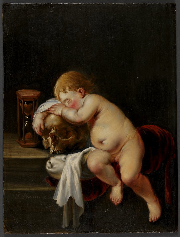 Pieter Moninckx - Boy sleeping on a Skull - KMS623 - Statens Museum for Kunst