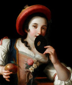 Pietro Antonio Rotari Young woman holding a mask . Free illustration for personal and commercial use.