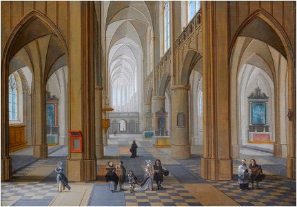 Pieter Neefs I - The Interior of a Gothic Church with Elegant Company