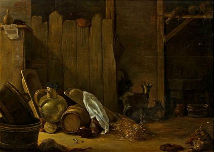 Pieter Steenwijck (attr) Scheuneninterieur mit Ziegen