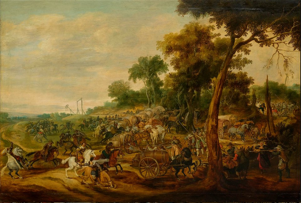 Pieter Snayers - Broad landscape with equestrian battle