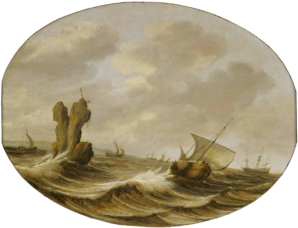 Pieter Mulier the elder (c.1615-1670) - Shipping in a Breeze off a Rock - BHC0822 - Royal Museums Greenwich