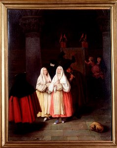 Pietro Longhi - The cosmorama exhibition of perspective pictures (Painting - (MeisterDrucke-1029587). Free illustration for personal and commercial use.