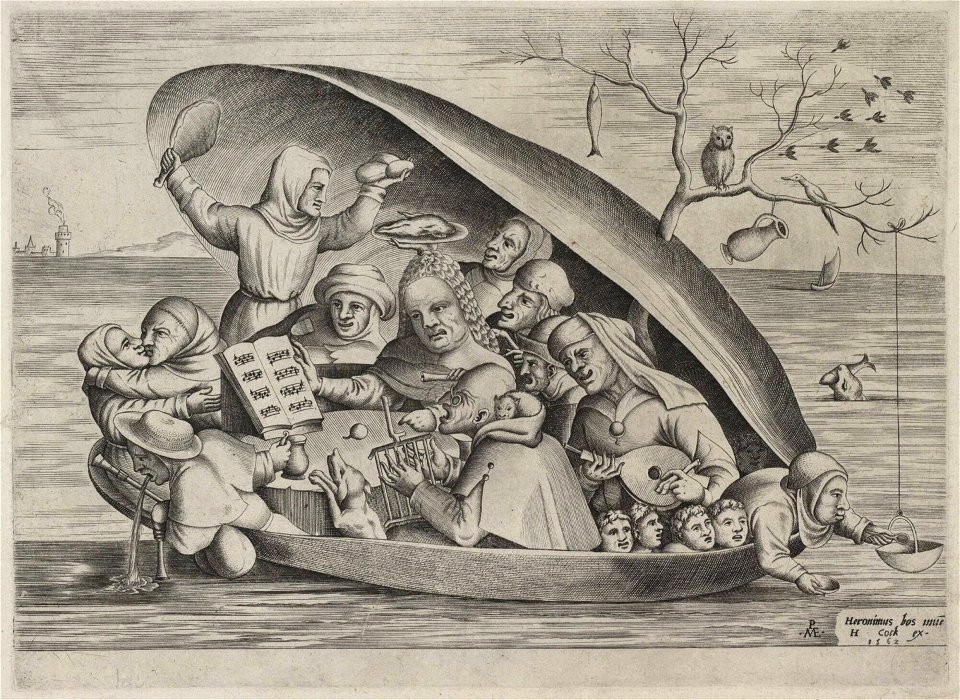 Pieter van der Heyden Pretmakers in een mossel op zee