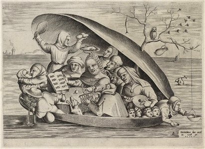 Pieter van der Heyden Pretmakers in een mossel op zee