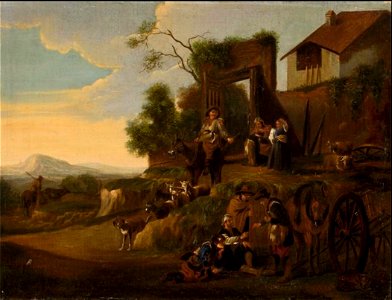 Pieter van Laer - Pastoral scene with beggars outside a barn