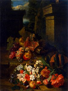 Pieter Snyers - Flowers, Fruit and a Hedgehog